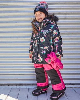 Two Piece Snowsuit Coral With Printed Unicorn Print