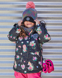 Two Piece Snowsuit Coral With Printed Unicorn Print