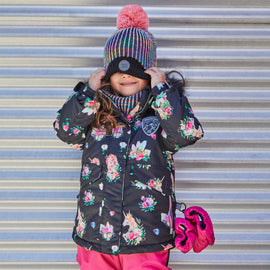 Two Piece Snowsuit Coral With Printed Unicorn Print